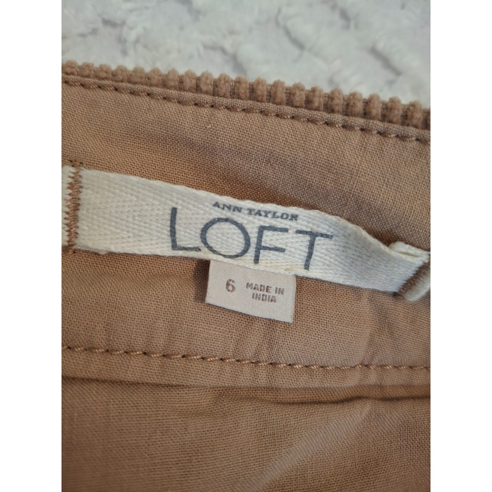LOFT Womens Size 6 Corduroy Mini Skirt Tan Cotton Button Waist Back Zip - Picture 4 of 6
